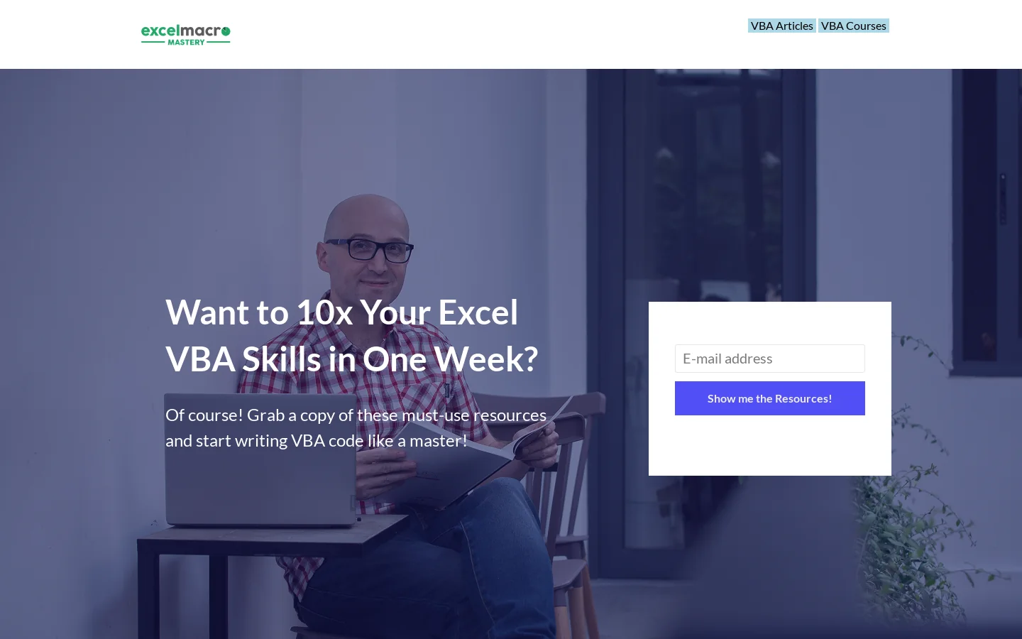 Excel Macro Mastery Homepage screenshot