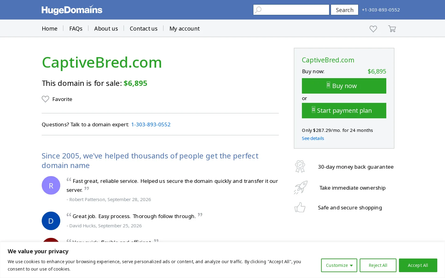 CaptiveBred.com is for sale Homepage screenshot