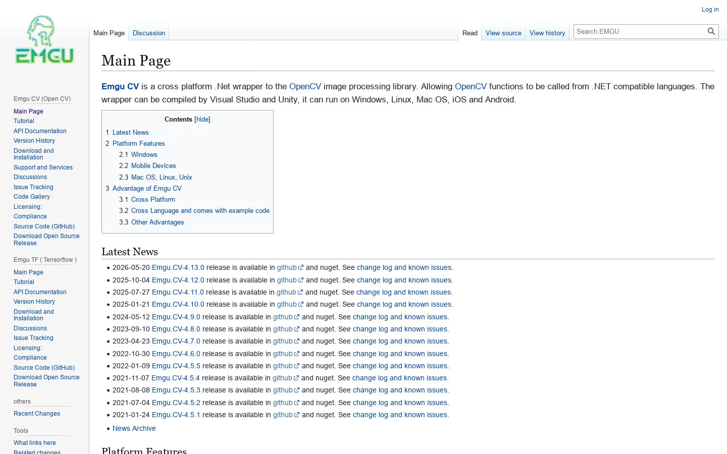 EMGU Homepage screenshot