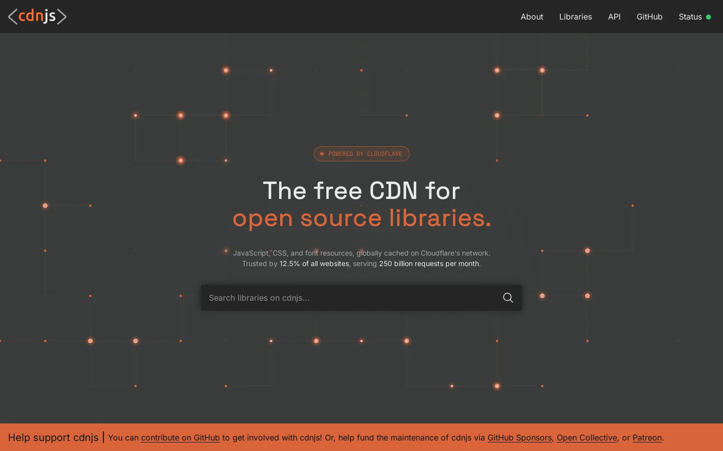 cdnjs Homepage screenshot