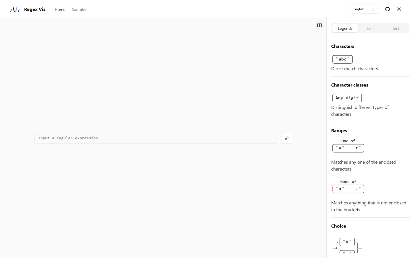 Regex Vis Homepage screenshot