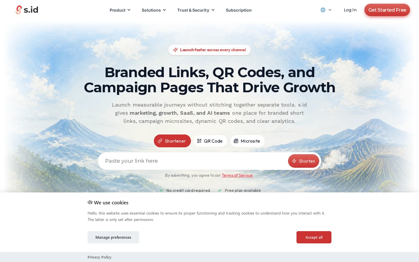 Branded Links & QR Codes for Growth Homepage screenshot