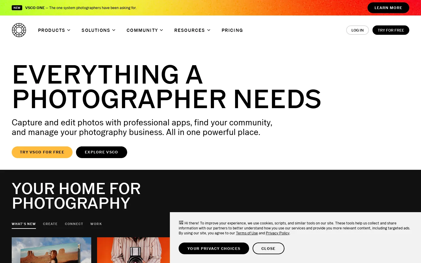 VSCO Homepage screenshot