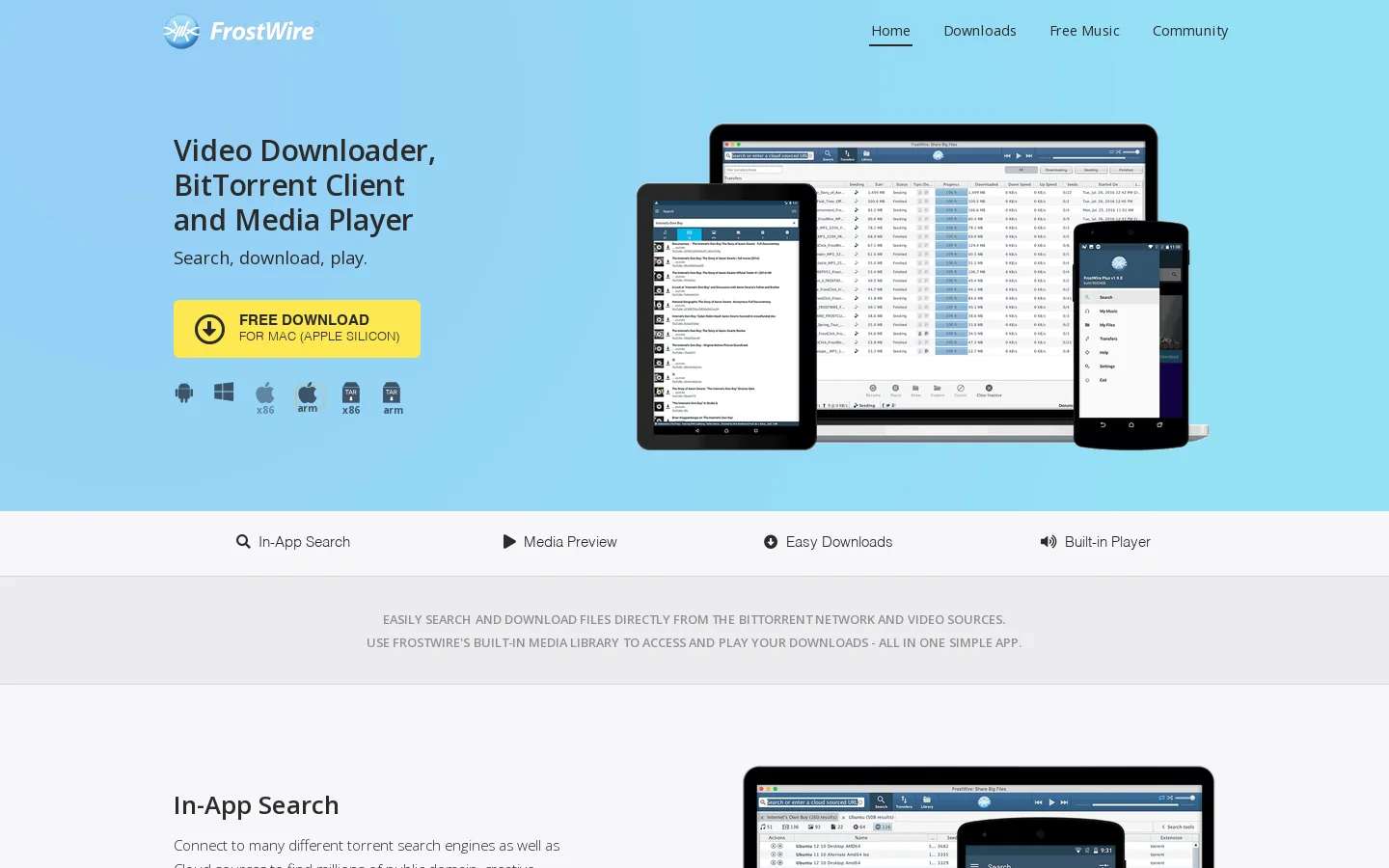 FrostWire Homepage screenshot