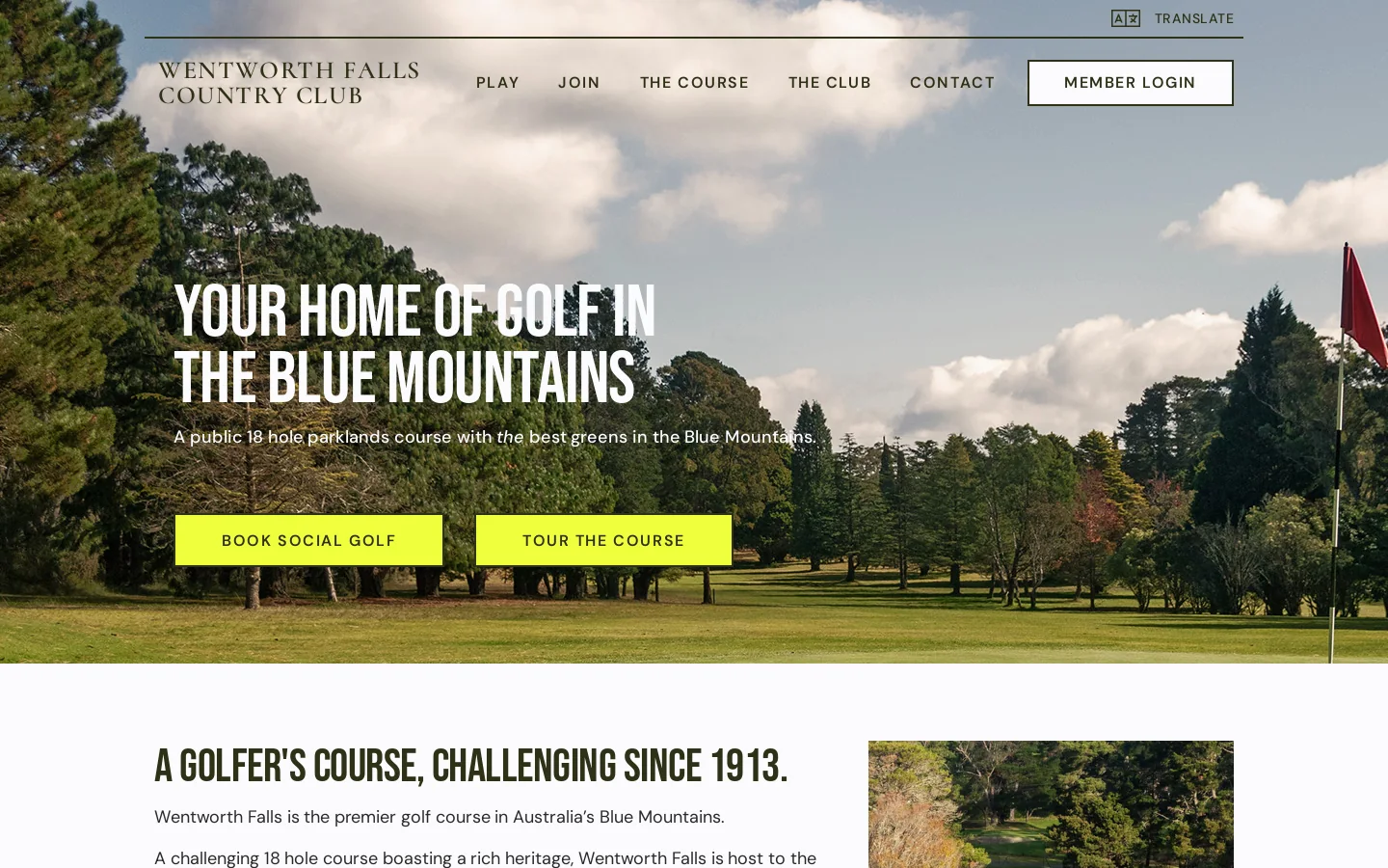 Home of Blue Mountains Golf | Wentworth Falls Country Club Homepage screenshot