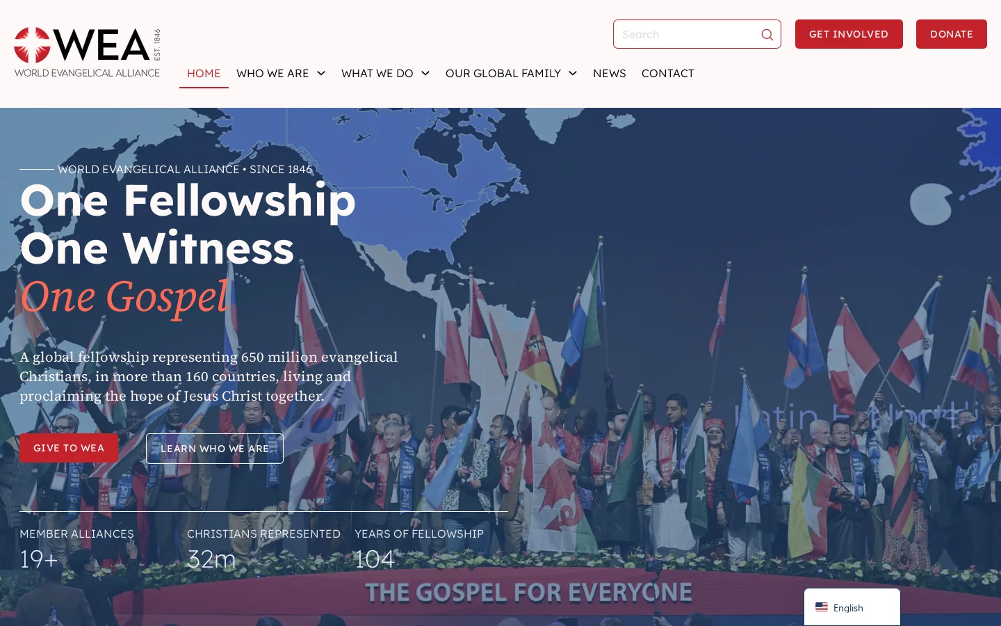 World Evangelical Alliance: One Fellowship, One Gospel Homepage screenshot