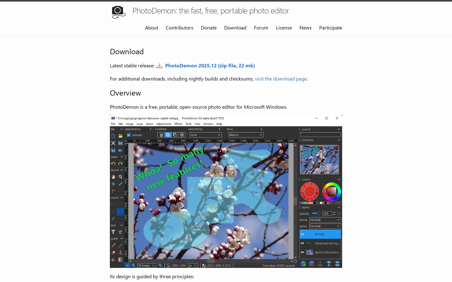 PhotoDemon Homepage screenshot