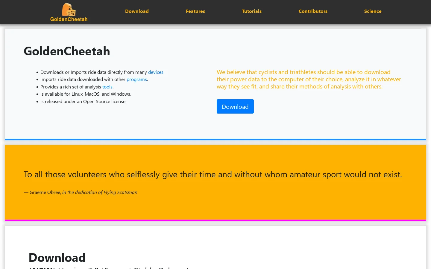 GoldenCheetah Homepage screenshot