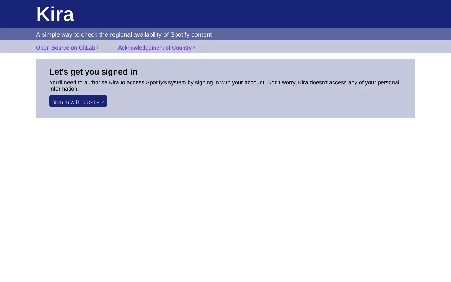 Kira Homepage screenshot
