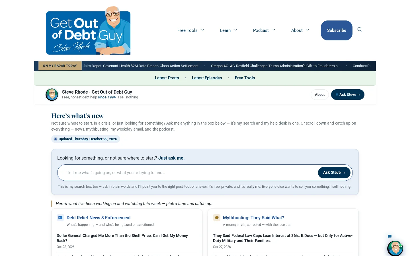 The Honest Place to Get Out of Debt Homepage screenshot
