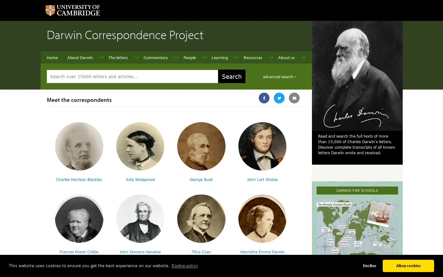 Darwin Correspondence Project | Homepage screenshot