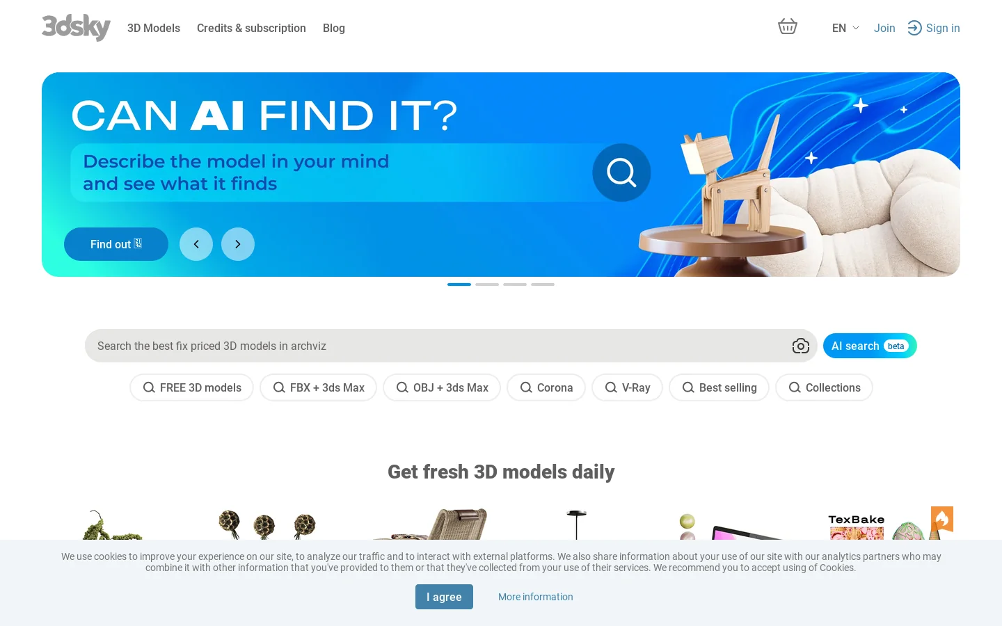 3D models for design and architecture – download on 3dsky Homepage screenshot