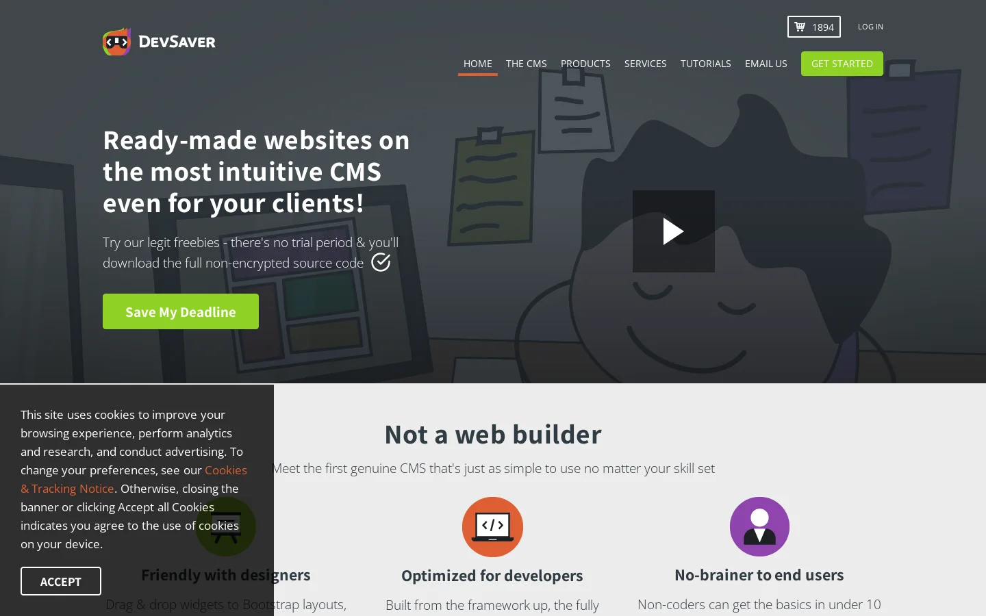 Ready-Made Websites with Intuitive CMS & Freebies < DevSaver > Homepage screenshot