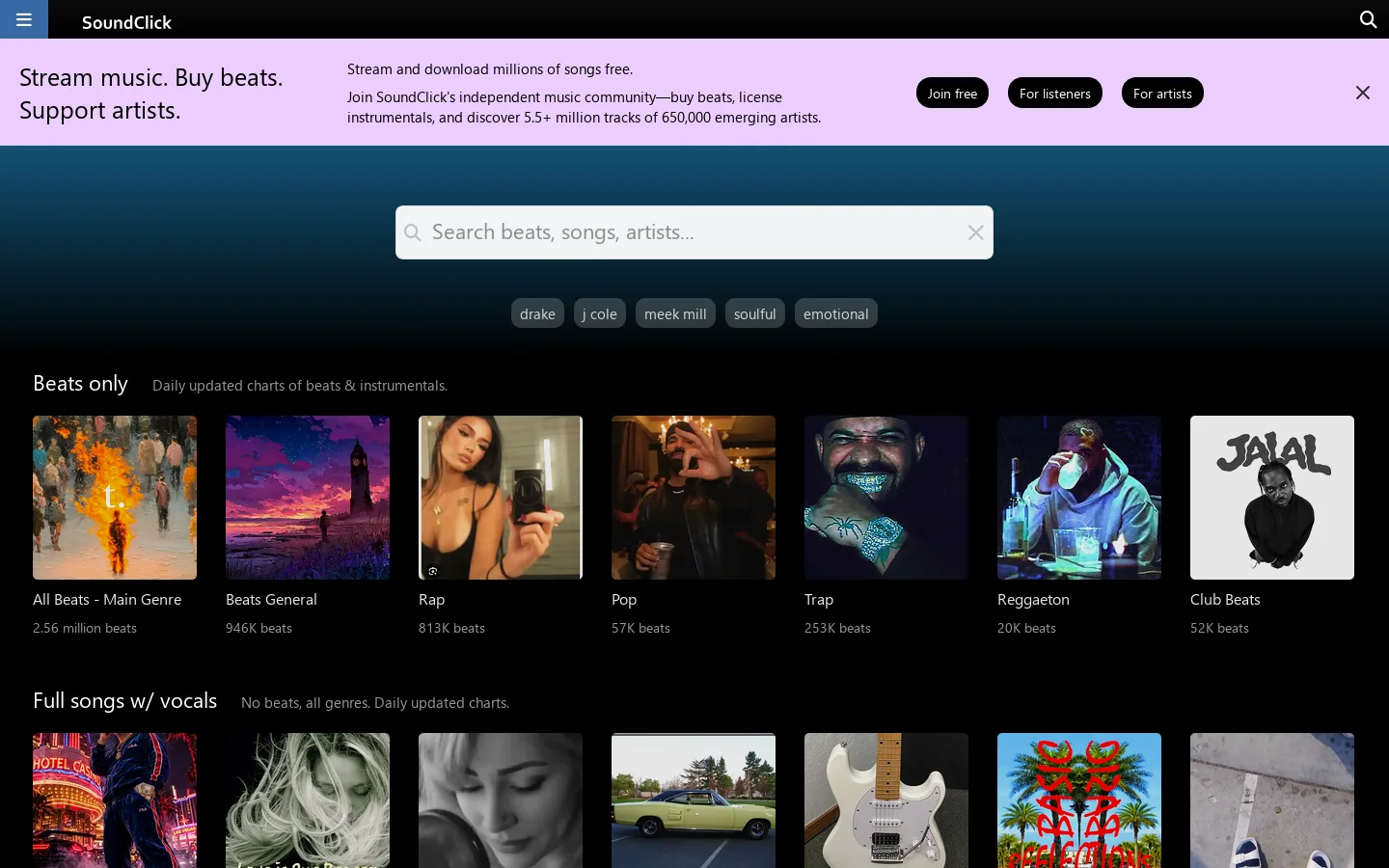 SoundClick Homepage screenshot
