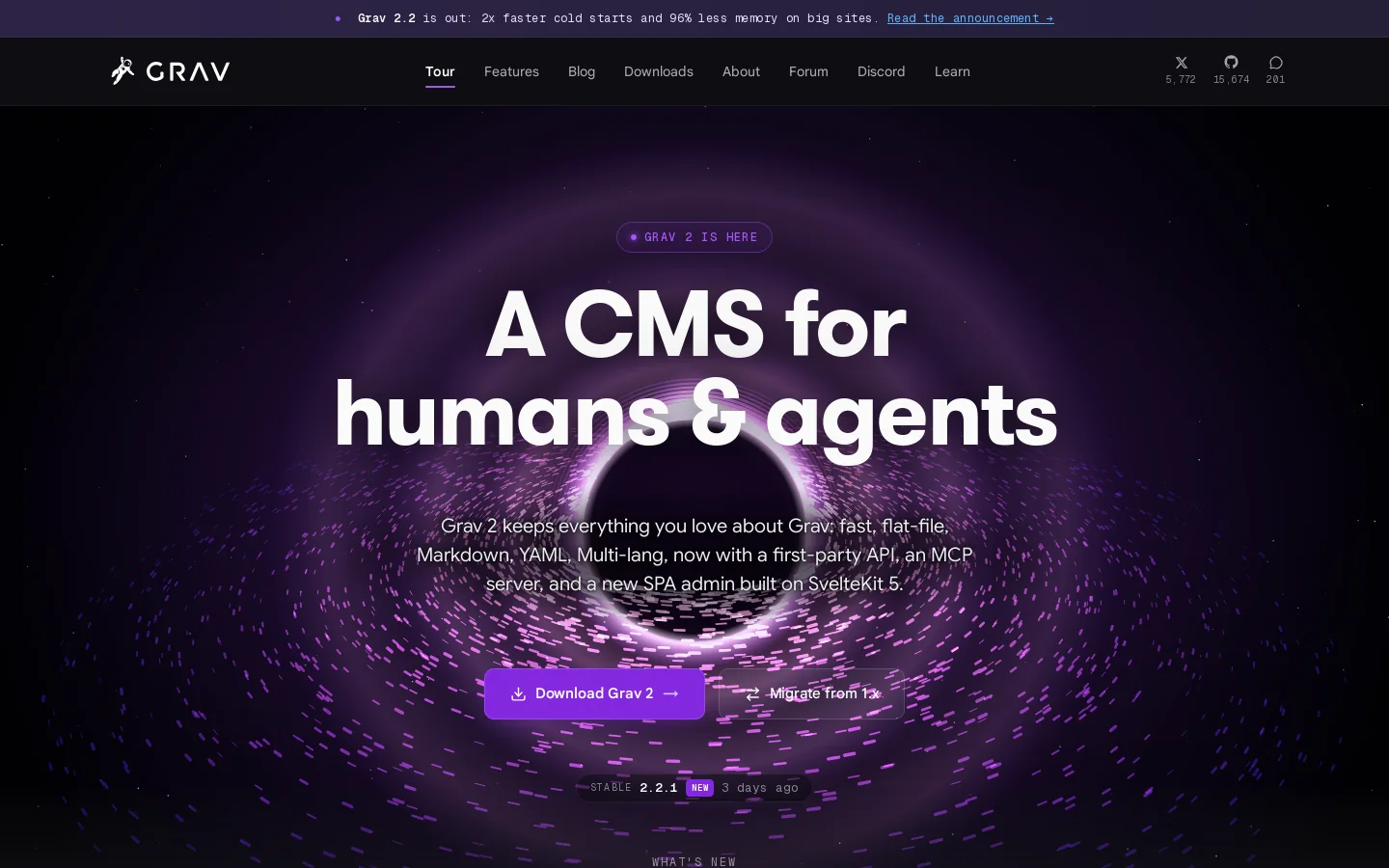 Grav - Modern Flat-File & API-First CMS | Grav CMS Homepage screenshot