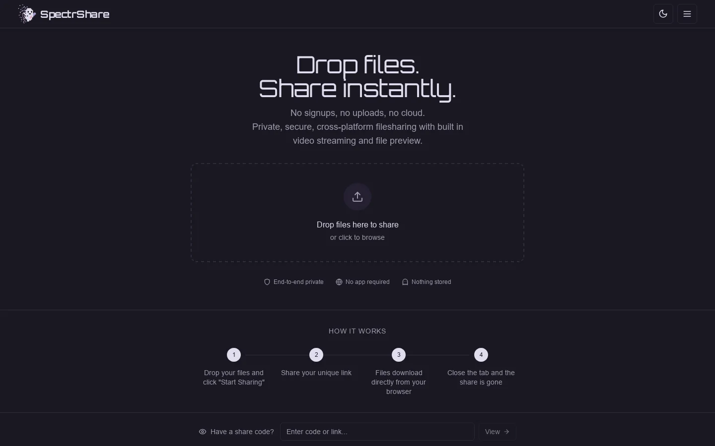SpectrShare Homepage screenshot