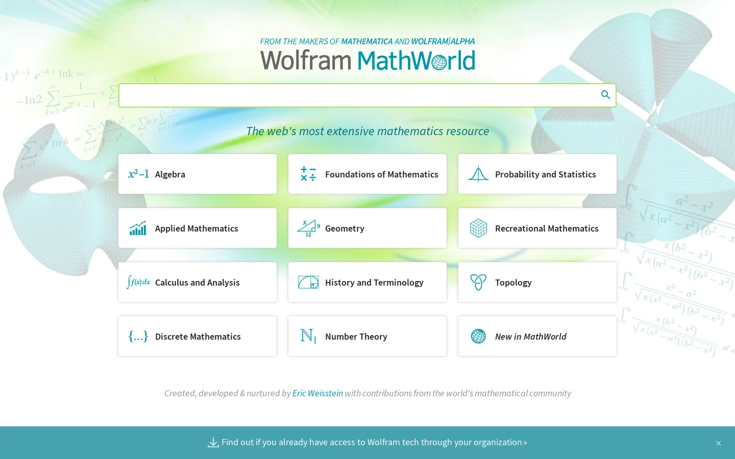 Wolfram MathWorld: The Web's Most Extensive Mathematics Resource Homepage screenshot