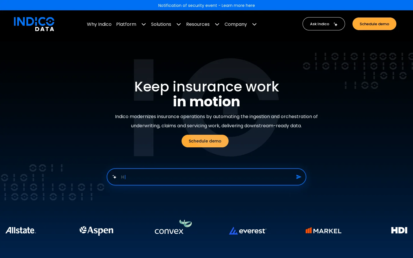 Indico Data Homepage screenshot