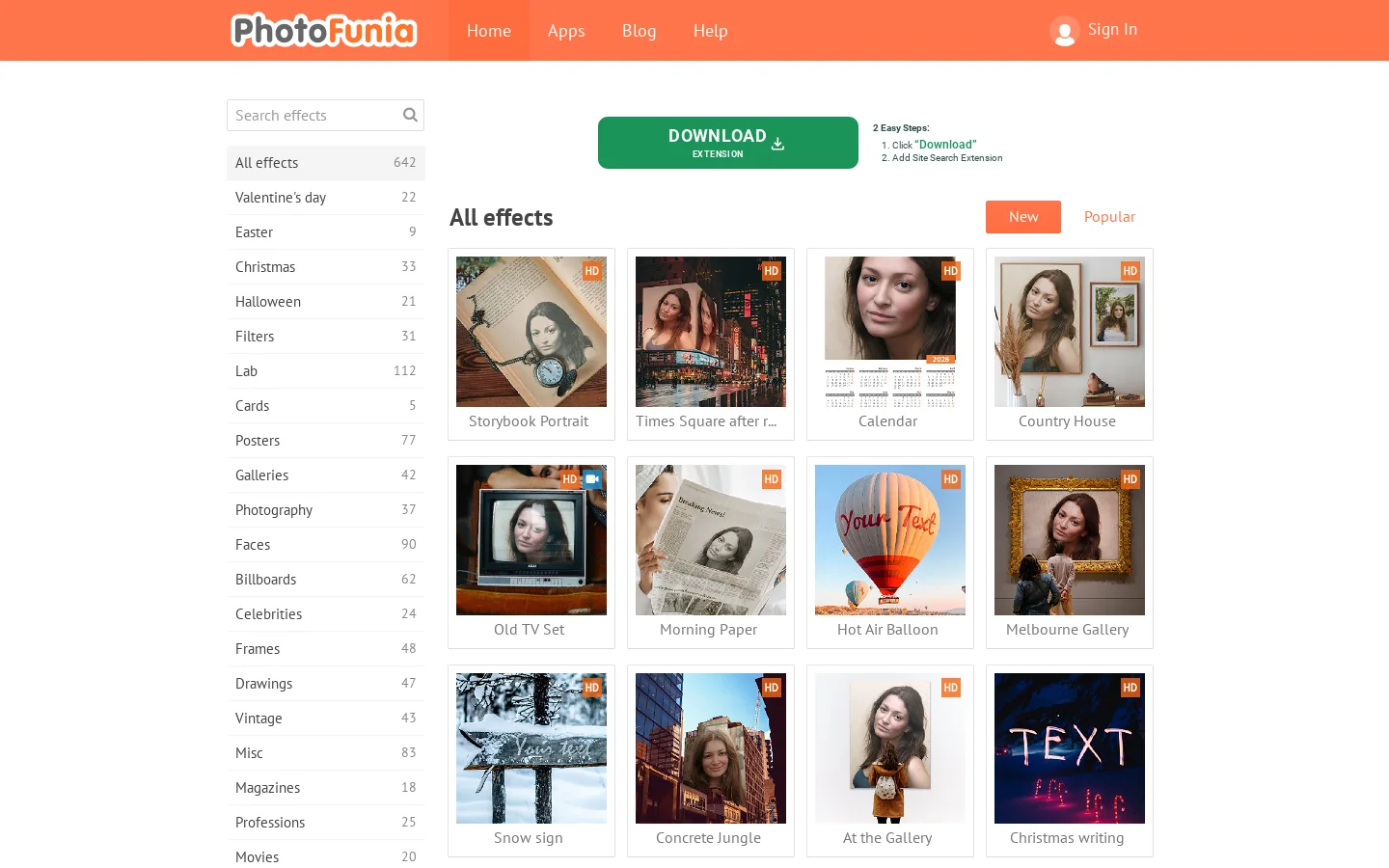 PhotoFunia Homepage screenshot