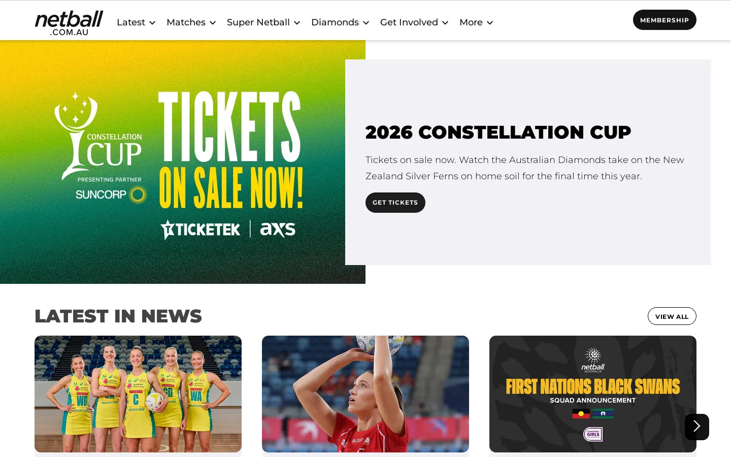 Netball.com.au Homepage screenshot