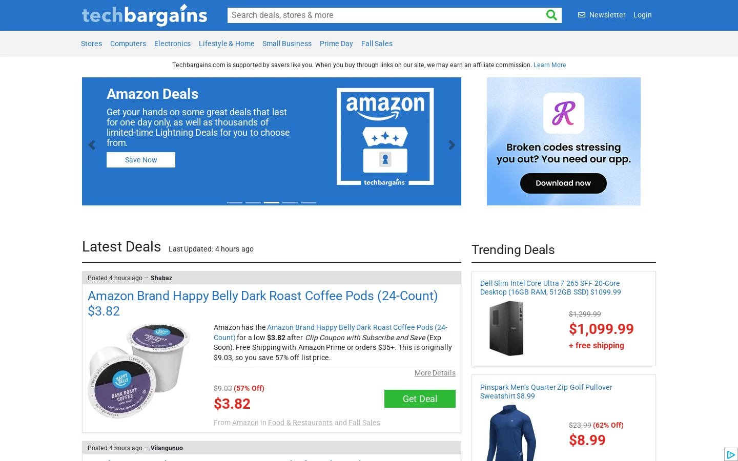 TechBargains Homepage screenshot