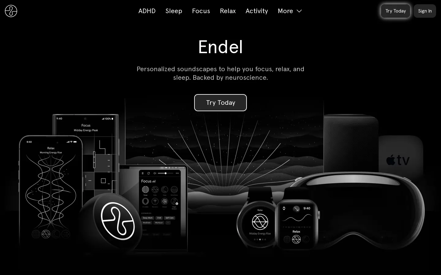 Endel Homepage screenshot