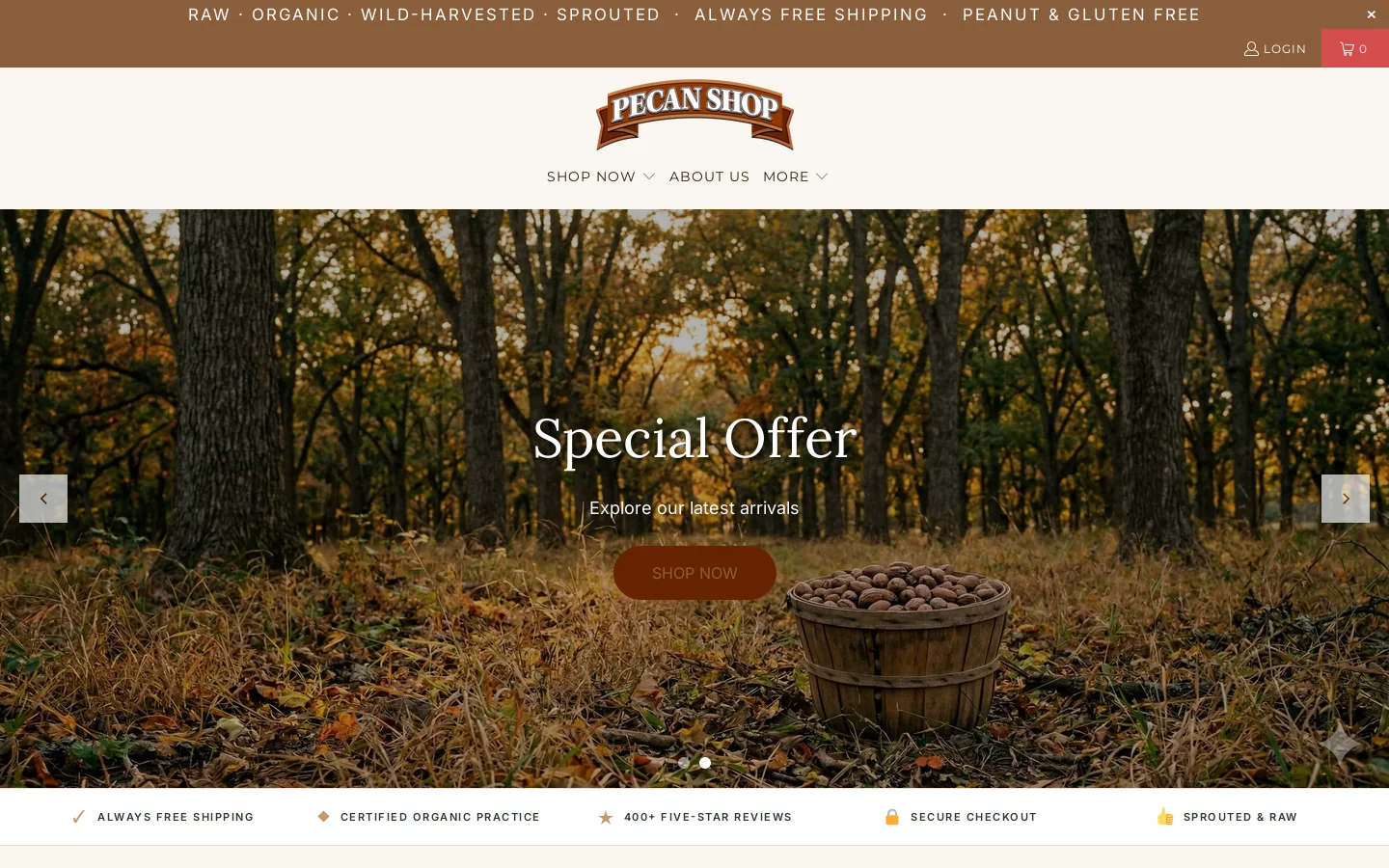 Pecan Shop Homepage screenshot