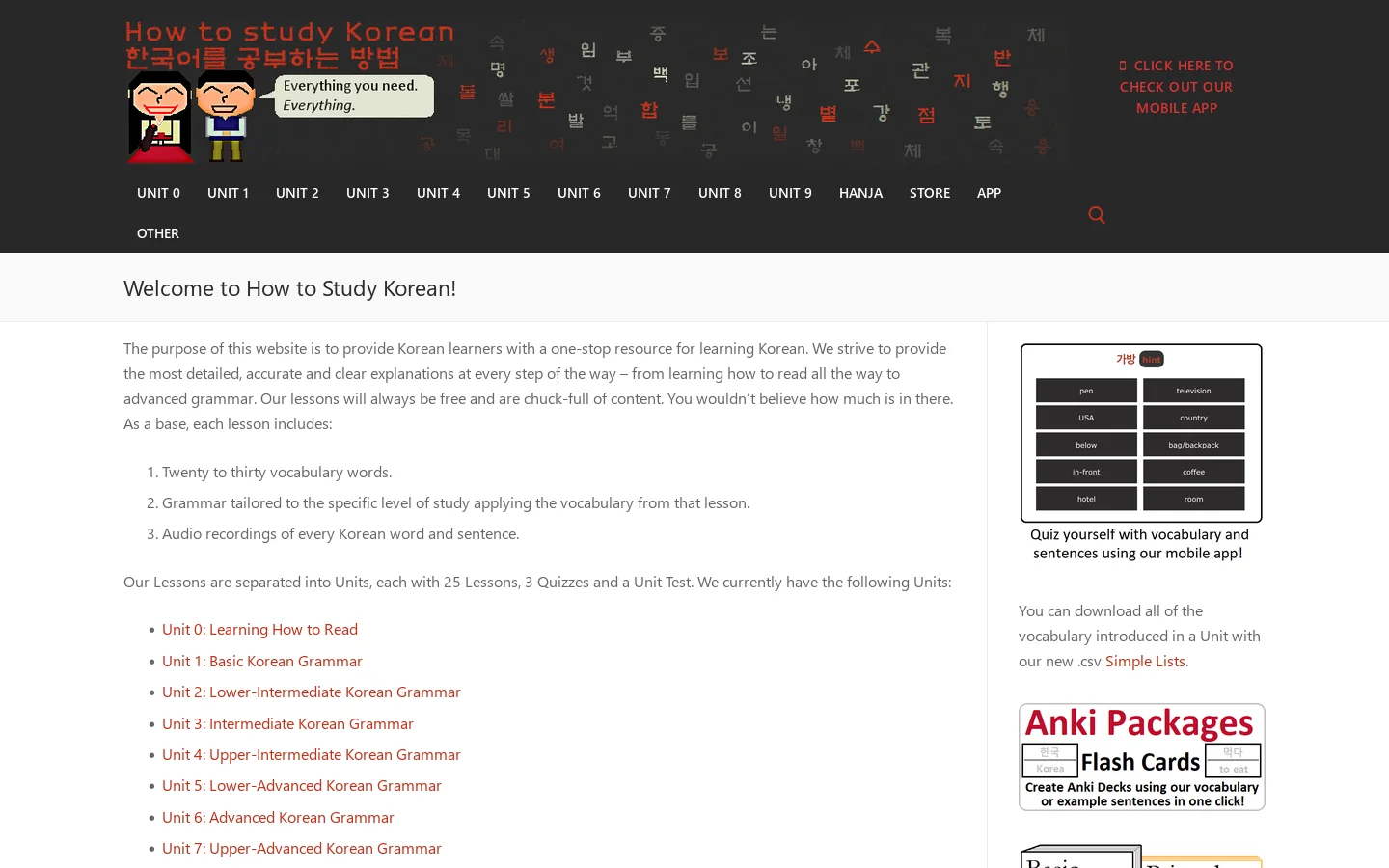 Learn Korean with HowtoStudyKorean Homepage screenshot