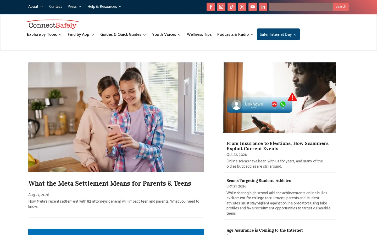 ConnectSafely Homepage screenshot