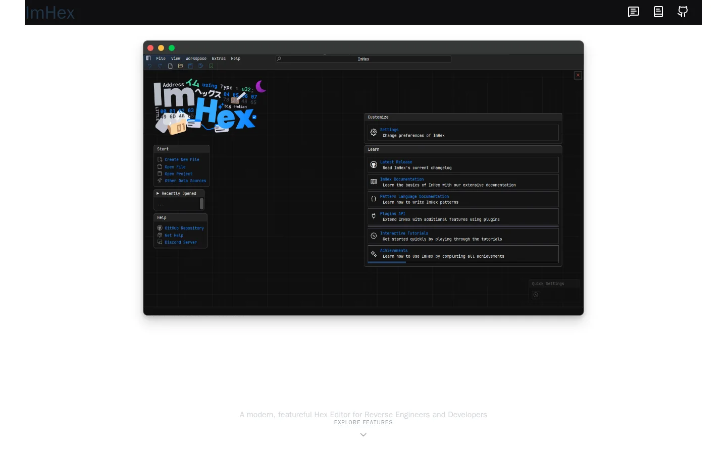 ImHex Homepage screenshot