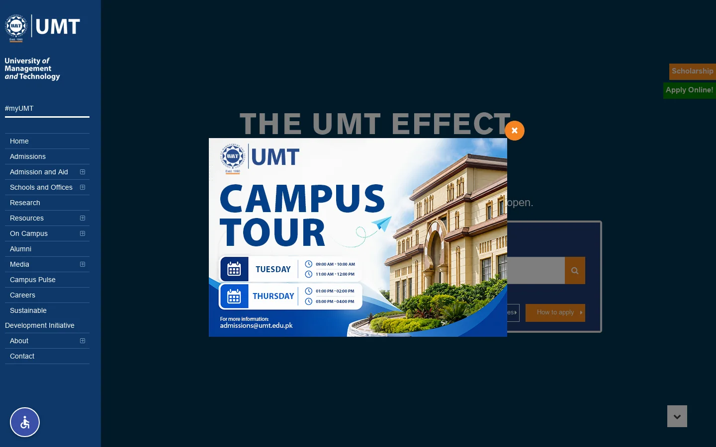 UMT Homepage screenshot