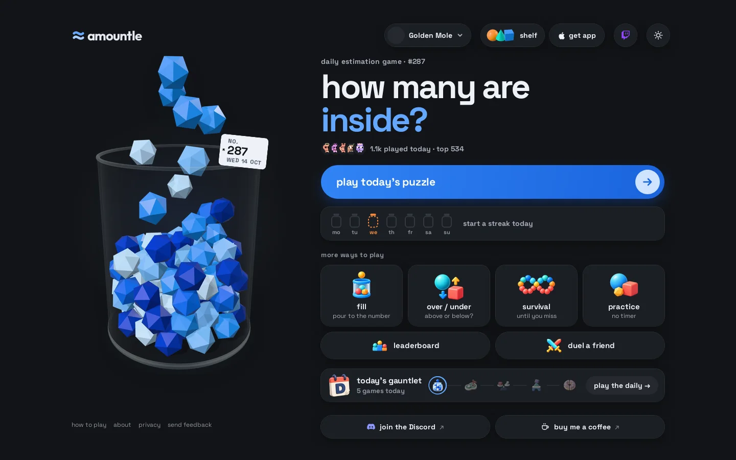 Amountle Homepage screenshot
