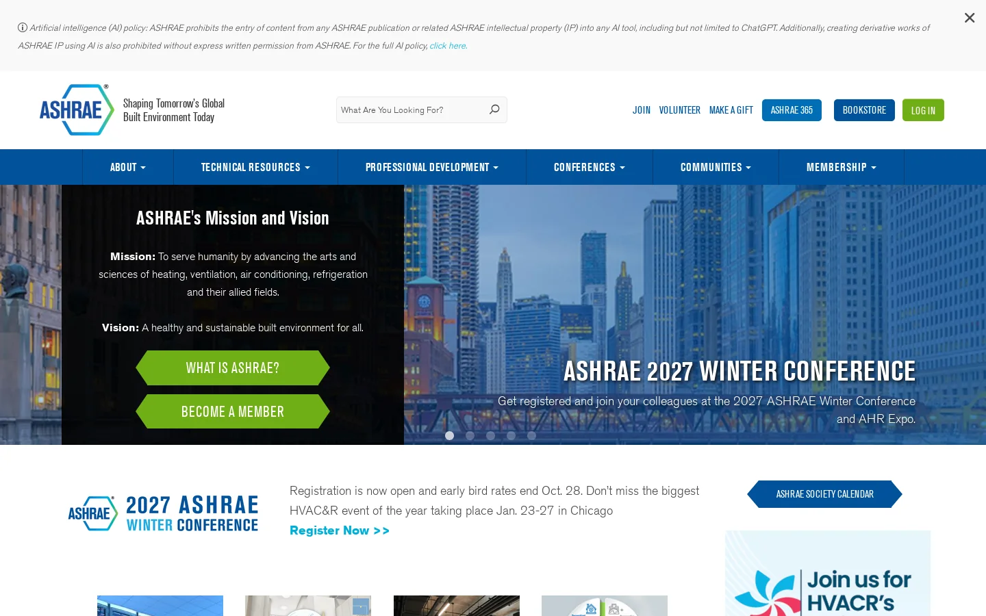 ashrae.org Homepage screenshot