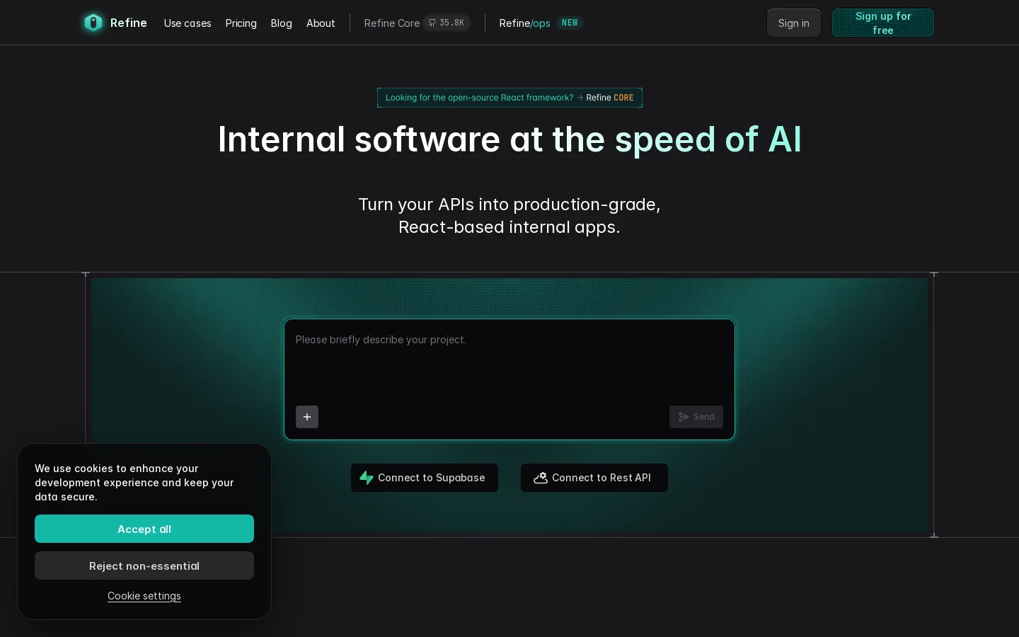 Refine Homepage screenshot