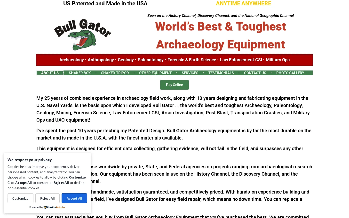 Bull Gator Archaeology Homepage screenshot