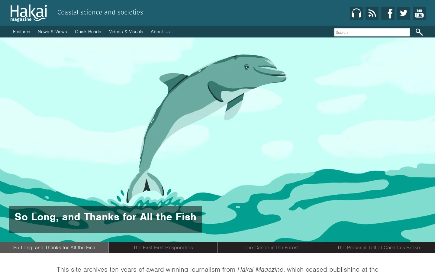 Hakai Magazine Homepage screenshot