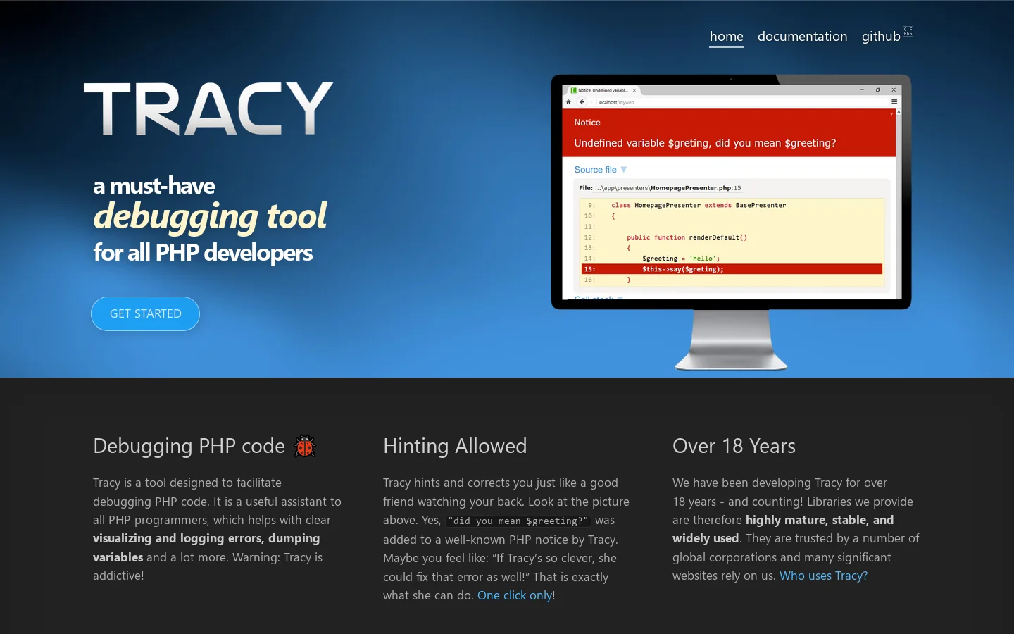 Tracy Homepage screenshot