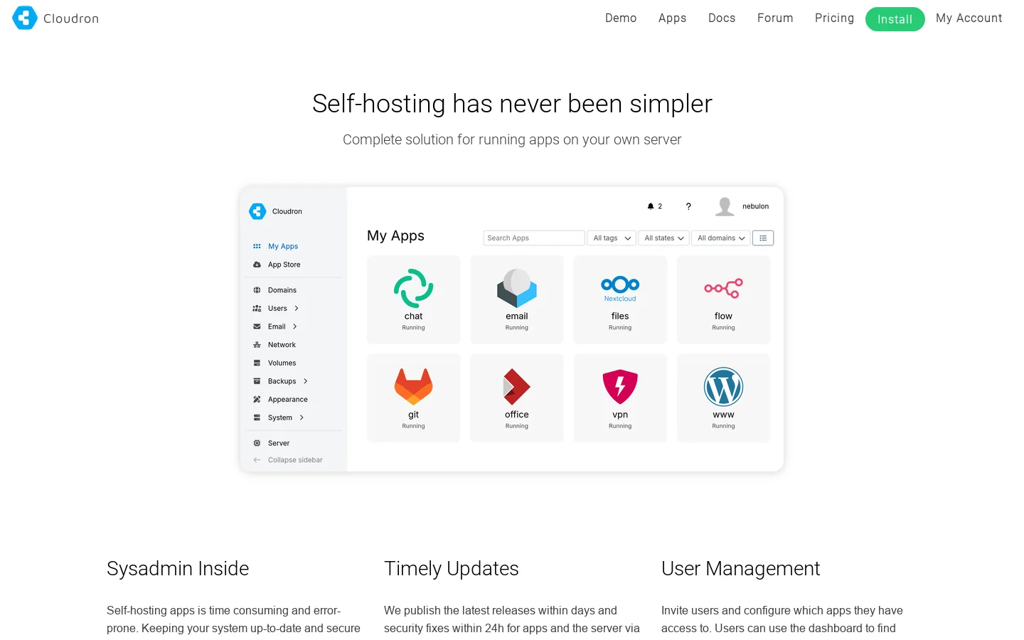 Cloudron Homepage screenshot