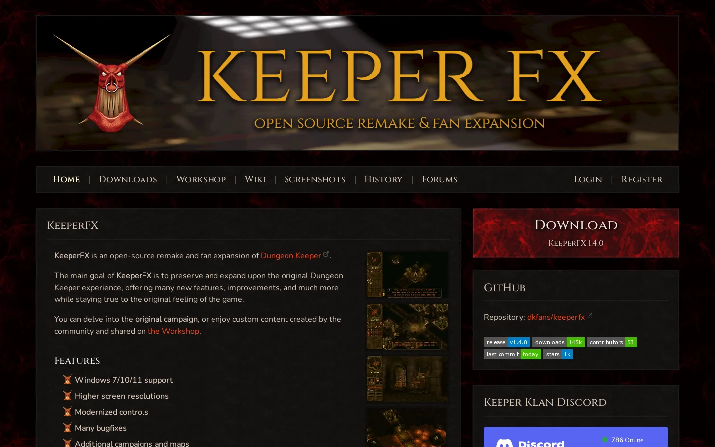 KeeperFX Homepage screenshot