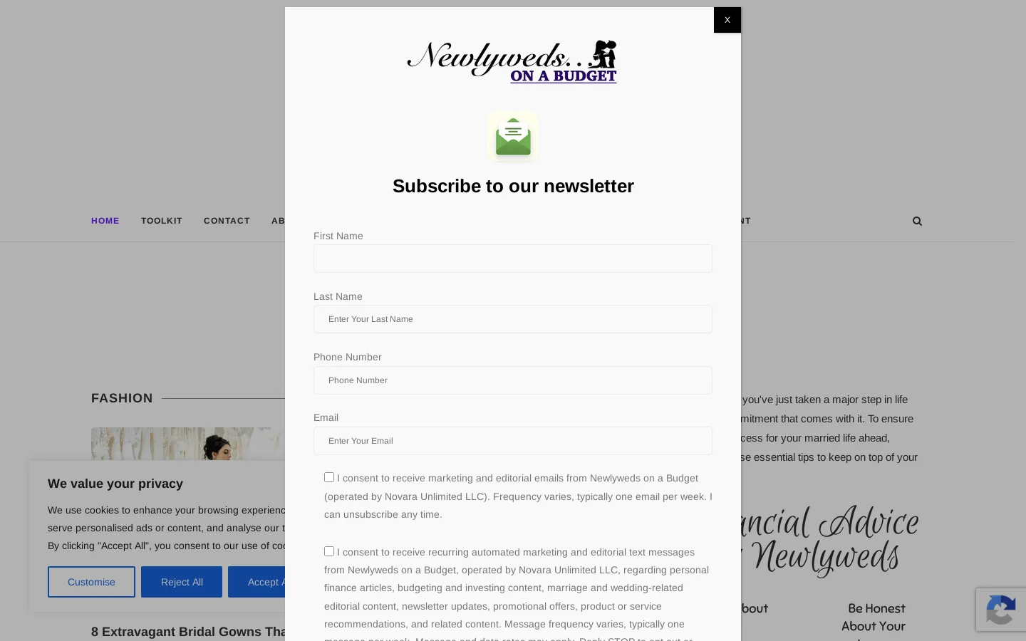 Newlyweds on a Budget Homepage screenshot