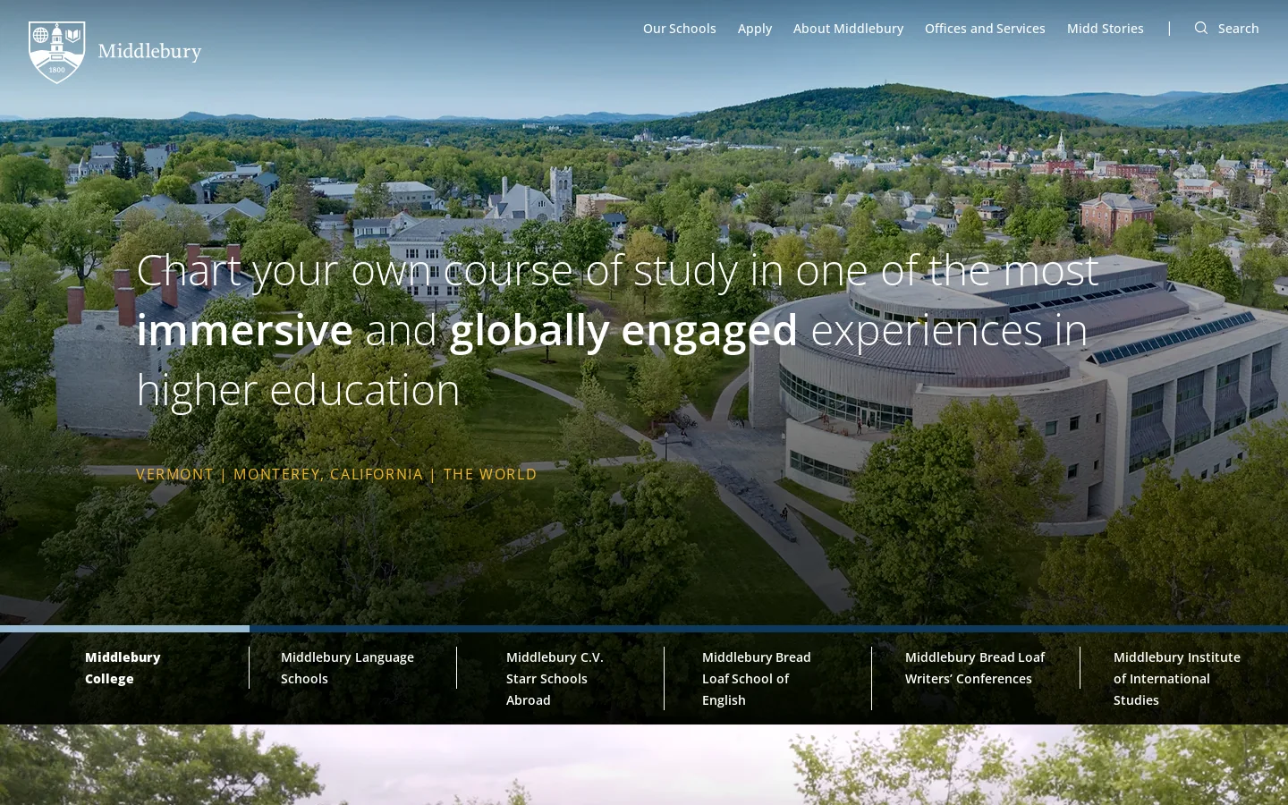Middlebury Homepage screenshot