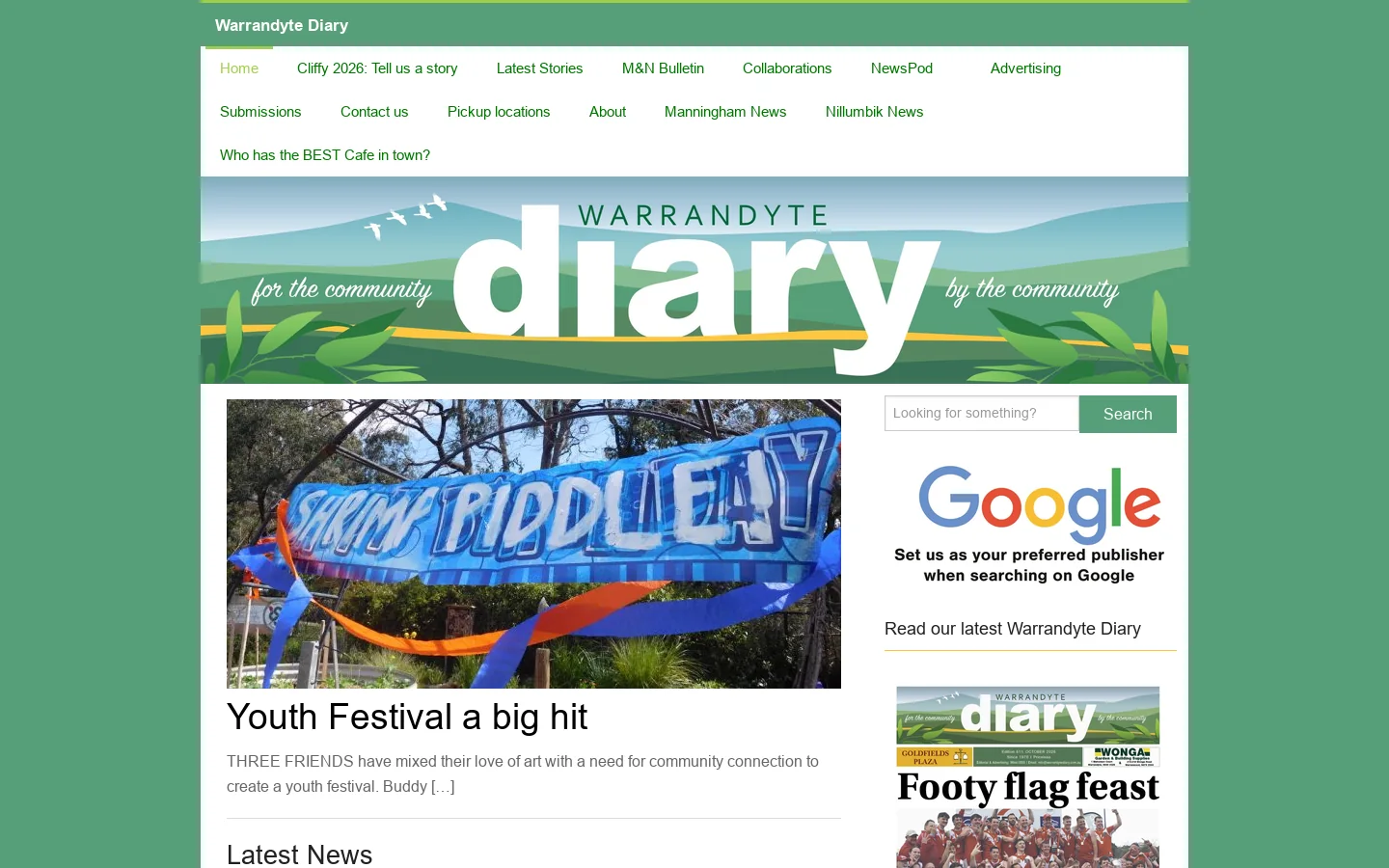 Warrandyte Diary Homepage screenshot