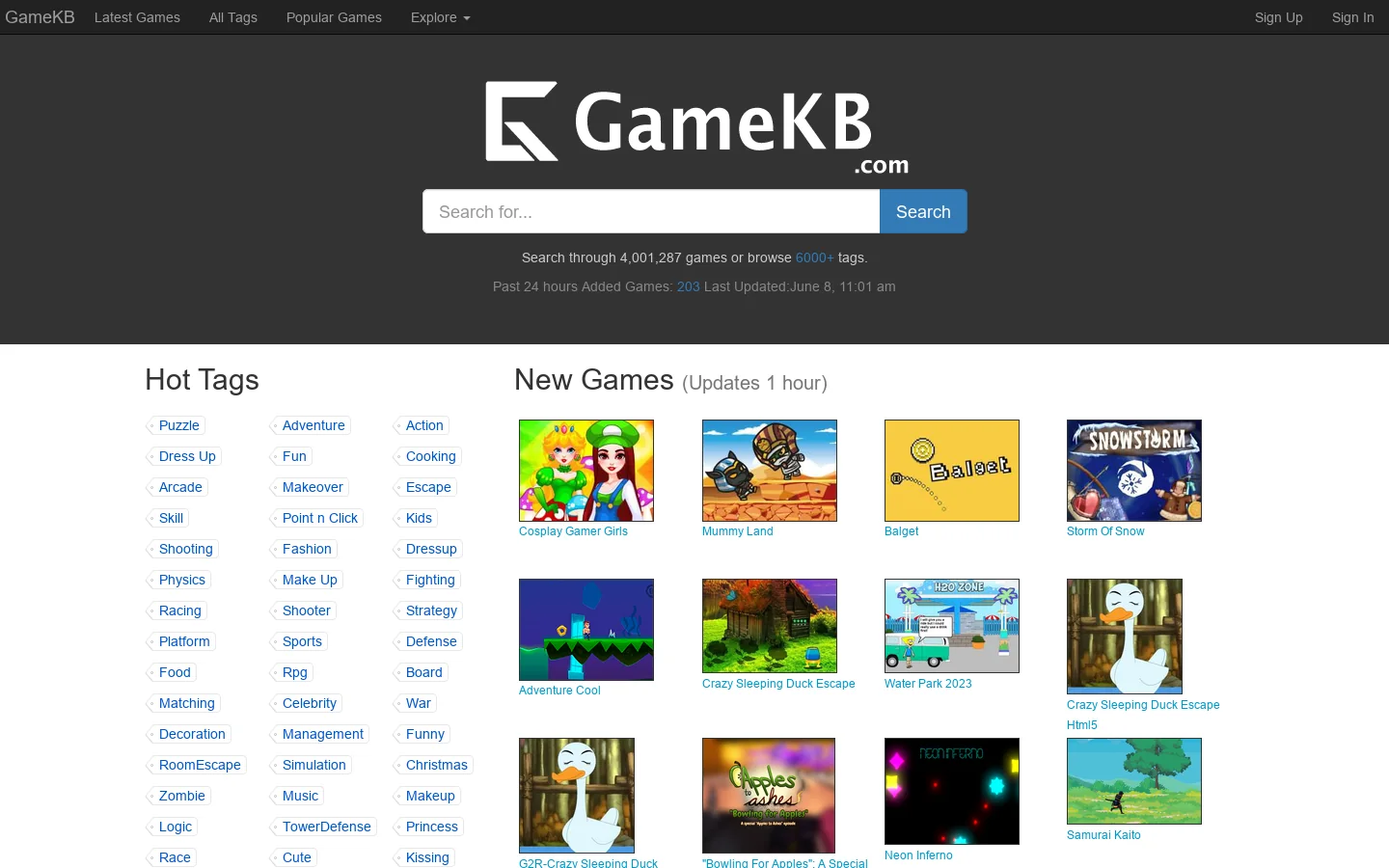 GameKB -4,001,287 Online Games Homepage screenshot
