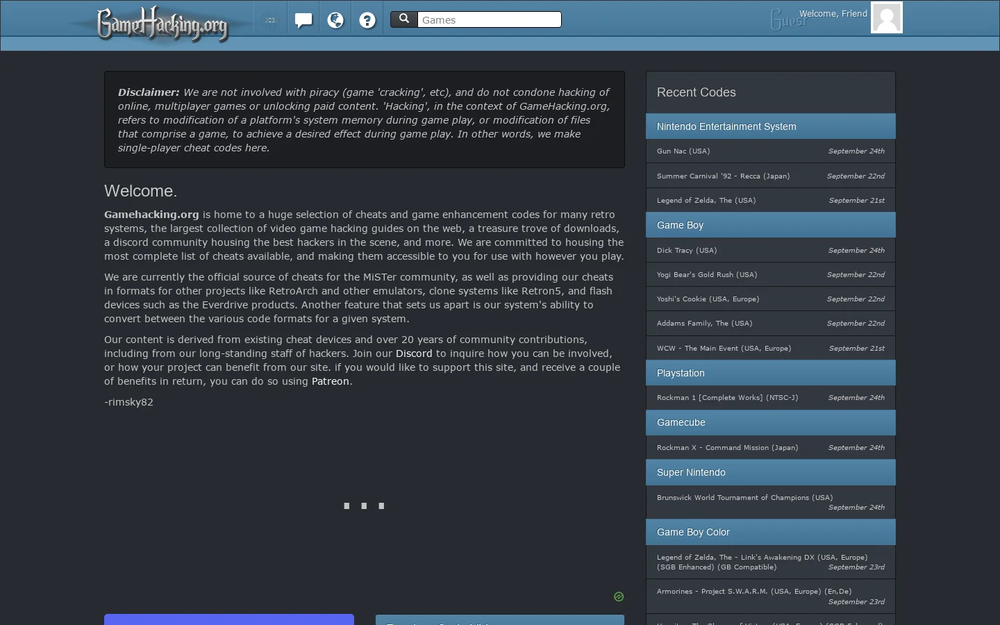 GameHacking.org Homepage screenshot