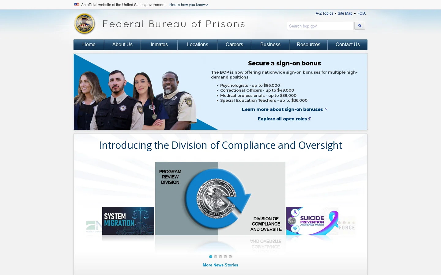 BOP Homepage screenshot