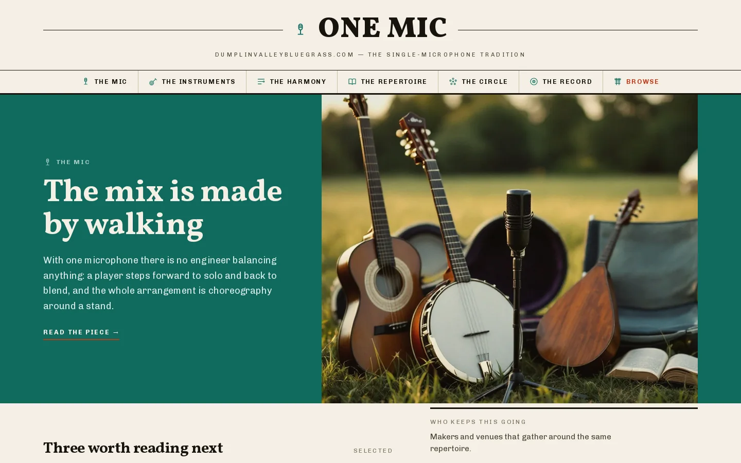 One Mic — the single-microphone tradition in bluegrass Homepage screenshot