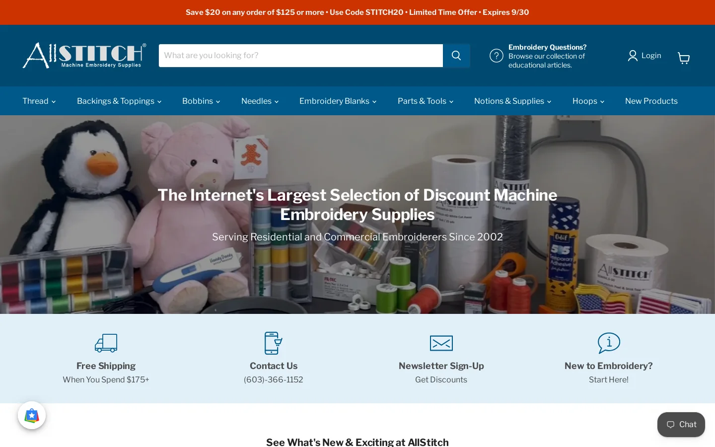 AllStitch Embroidery Supplies Homepage screenshot