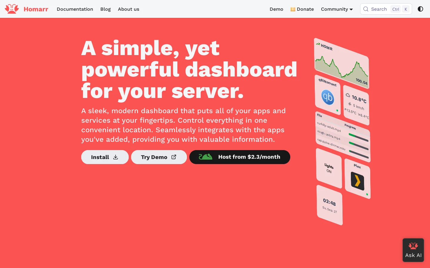Homarr documentation Homepage screenshot