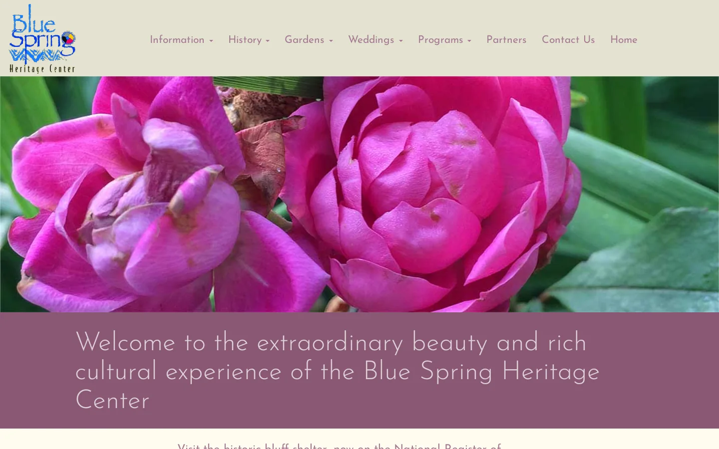 Blue Spring Heritage Center Homepage screenshot