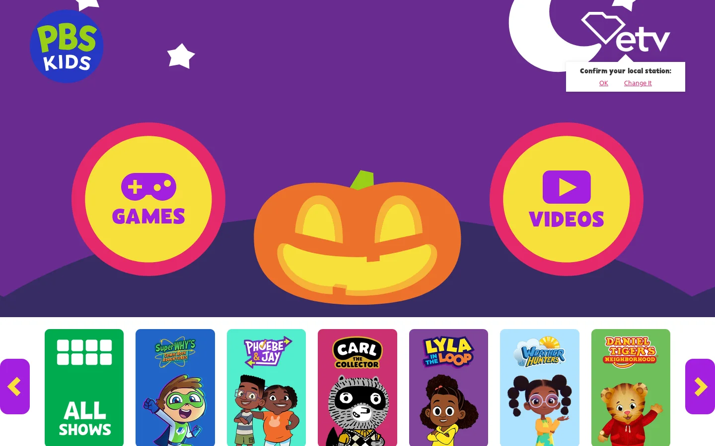 PBS KIDS Homepage screenshot